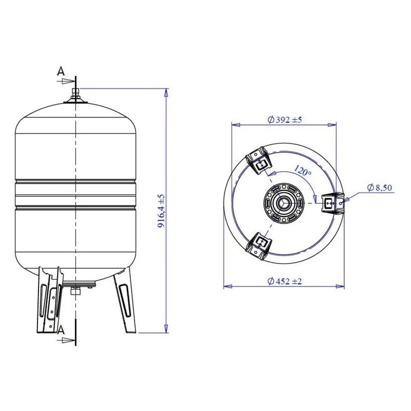 Hidrofora tvertne Varem US100362CS0A2000. 100l. vertikāla