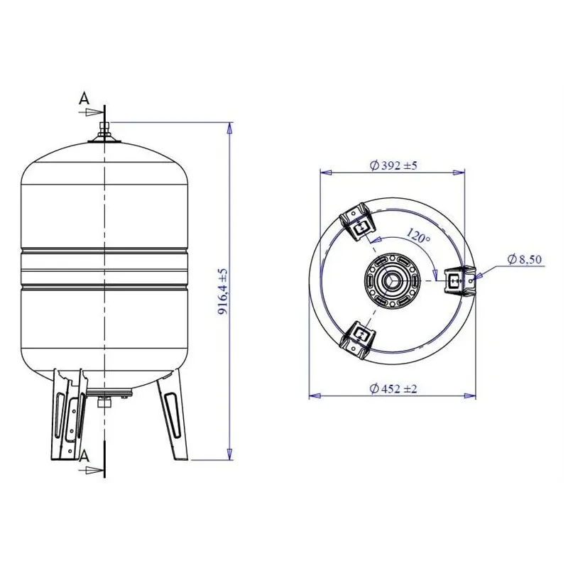 Vertikāls hidrofora rezervuārs Varem US100362CS0A2000, 100 l, 1 colla – Ārējā vītne