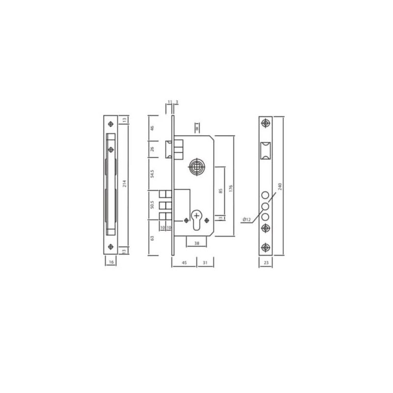 Iebūvējama slēdzene 10152-3MR bez cilindras, misiņš