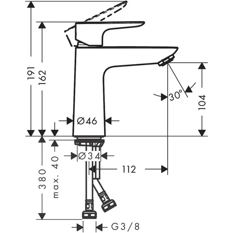 Izlietņu jaucējkrāns Hansgrohe Talis E110, melna krās.