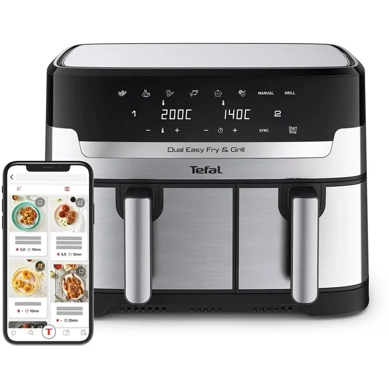 Aerogrils Tefal Dual Easy Fry & Grill Ey905d, sudraba, 2700 W, 8.3 l