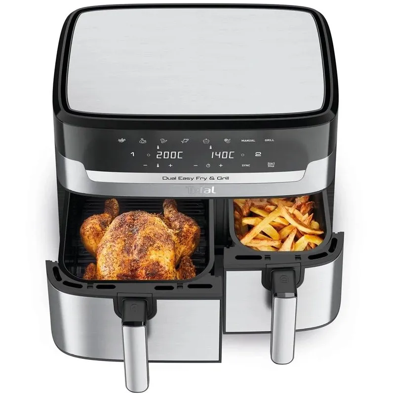 Aerogrils Tefal Dual Easy Fry & Grill Ey905d, sudraba, 2700 W, 8.3 l