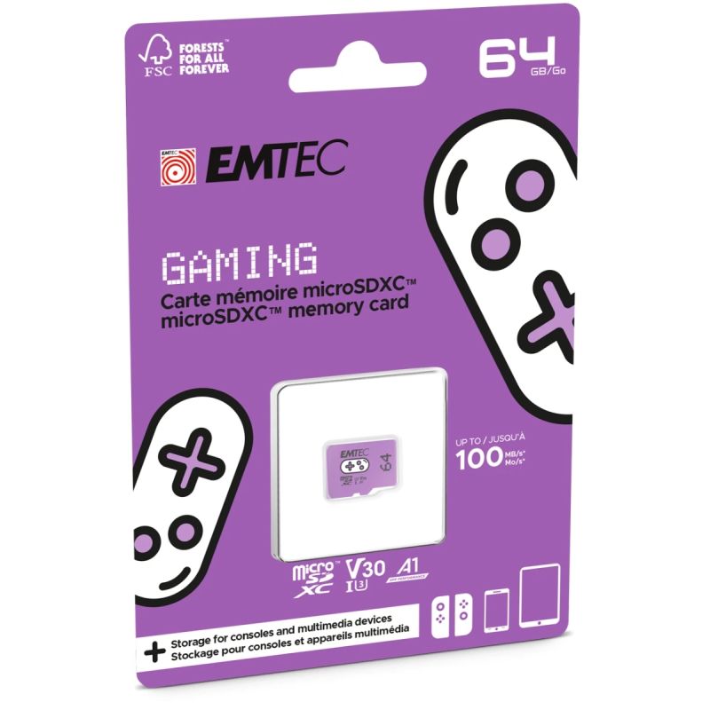 Emtec MicroSDXC 64GB UHS-I U3 V30 A1 Gaming Purple