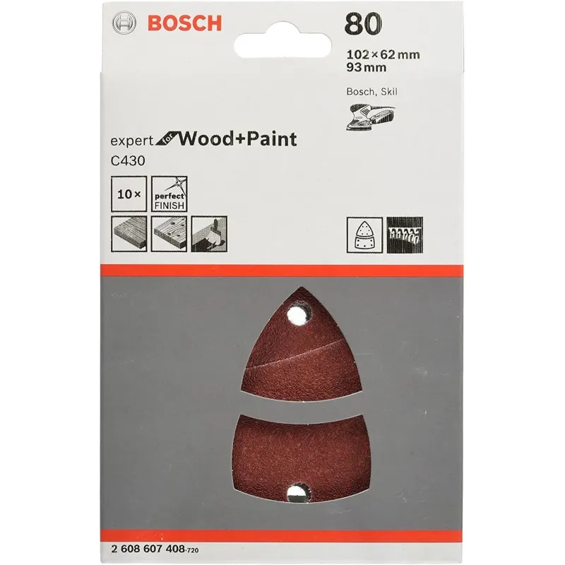 Slīpēšanas loksne Bosch, 80, 10.2 cm x 6.2 cm, 10 gab.