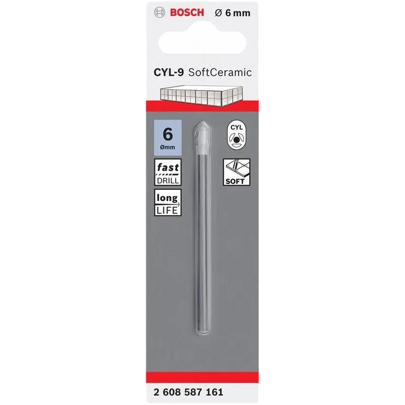 Сверло Bosch 2608587161, плитка, прямой, 6 мм x 8 см