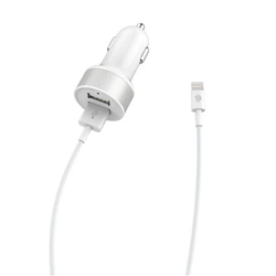 Devia Smart Series Dual USB Car Charger Suit with Lightning Cable ,MFi,,2.4A,2USB, white