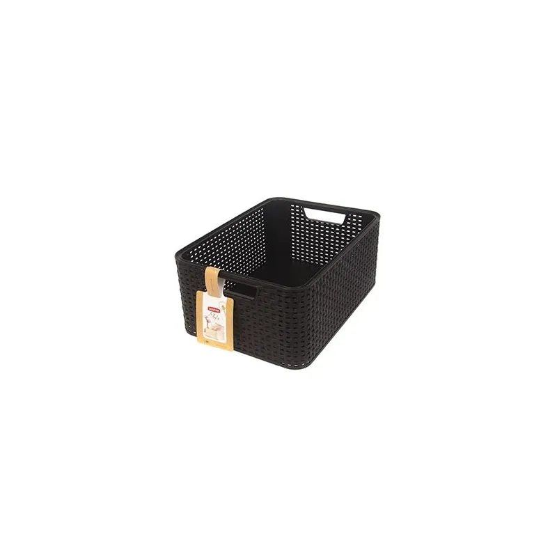 Curver Style Storage Basket M, Rattan Weave Effect, Brown, 18 L ,38.6×28.7×17 cm,