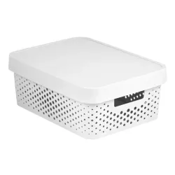 Kaanega hoiukarp, esemete hoidmiseks Curver Infinity Dots, 11 l, valge v., 36 x 27 x 14 cm