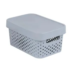 Ящик для хранения с крышкой, для хранения вещей-для игрушек Curver Infinity Dots, 4.5 л, серый цв., 27 x 19 x 12 см