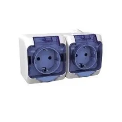 Pistikupesa 2-ne Schneider Electric Cedar Plus WDE000525, maandusega, IP44, valge v.-läbipaistev v.