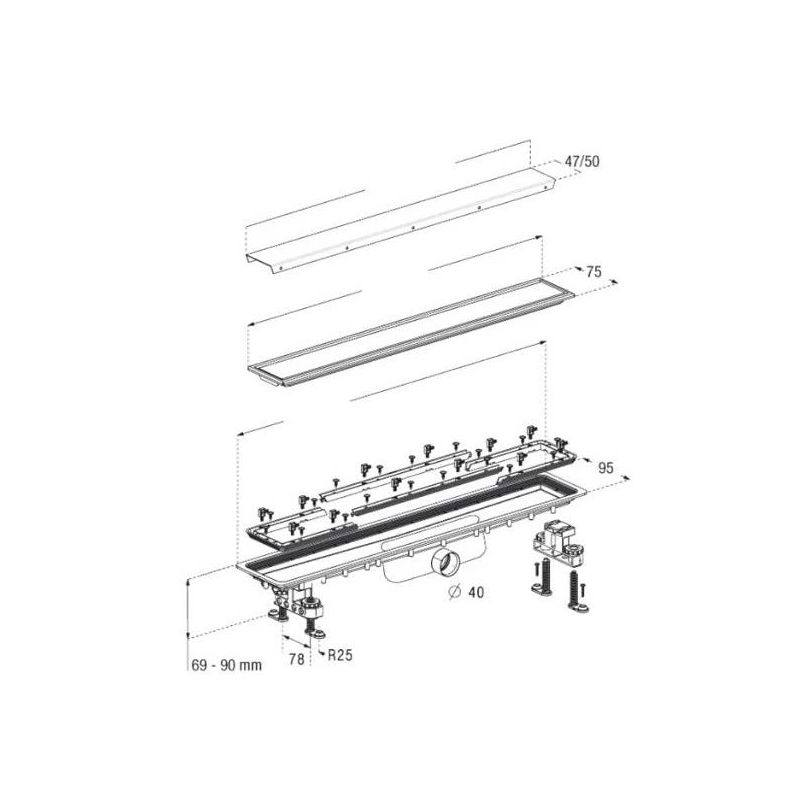 Dvipusis dušo latakas Nicoll SICANCFH80R. 790 mm