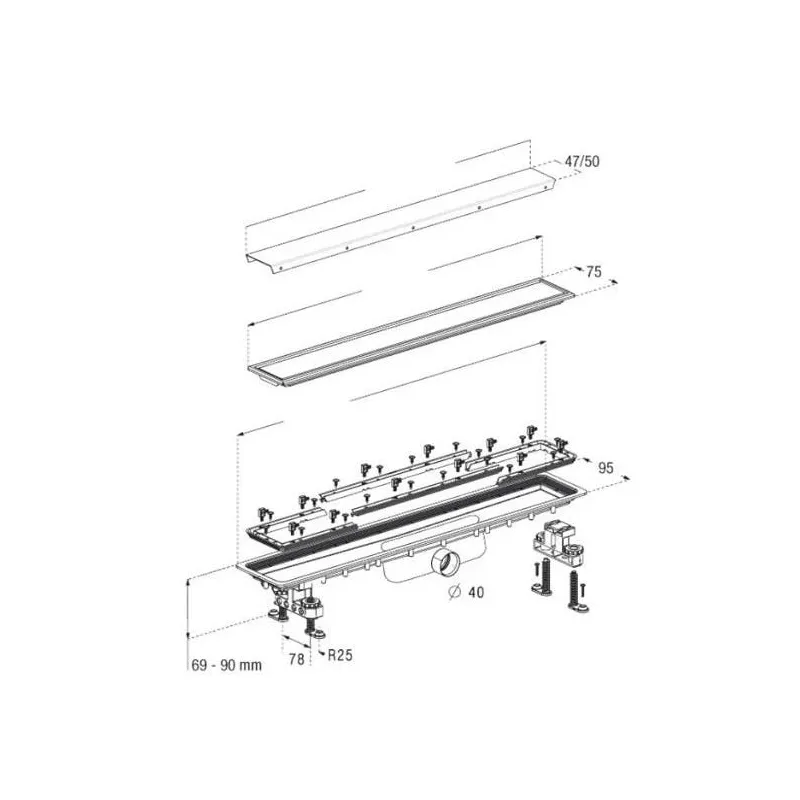 Dušas noteka Nicoll SICANCFH80R, 79 cm