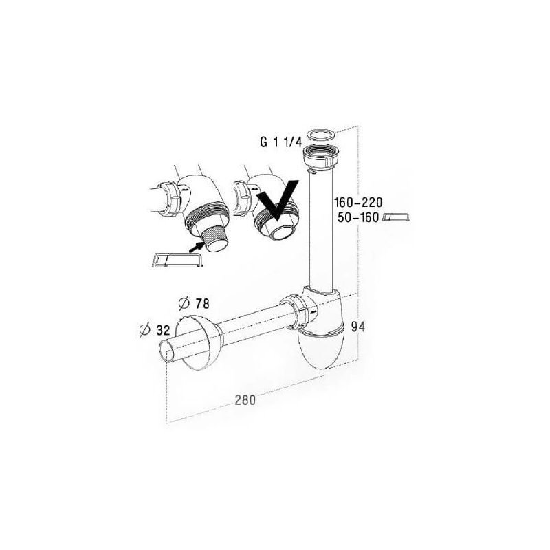 SIFONS IZLIETNES C2923 d32mm ilgi caurul ,Nicoll,