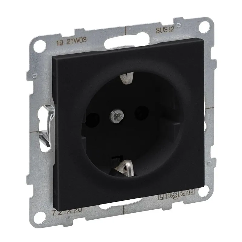 Kontaktligzda Legrand Suno 721420, Iezemēta rozete, melna krās.