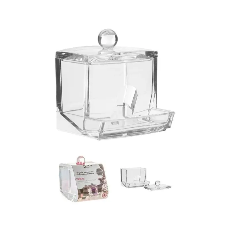 Kastīte vates kociņiem, caurspīdīga krās., 9.3 cm x 9.9 cm x 8.1 cm