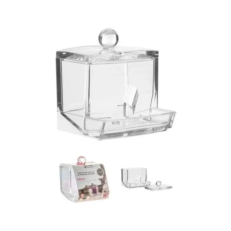 Kastīte vates kociņiem, caurspīdīga krās., 9.3 cm x 9.9 cm x 8.1 cm