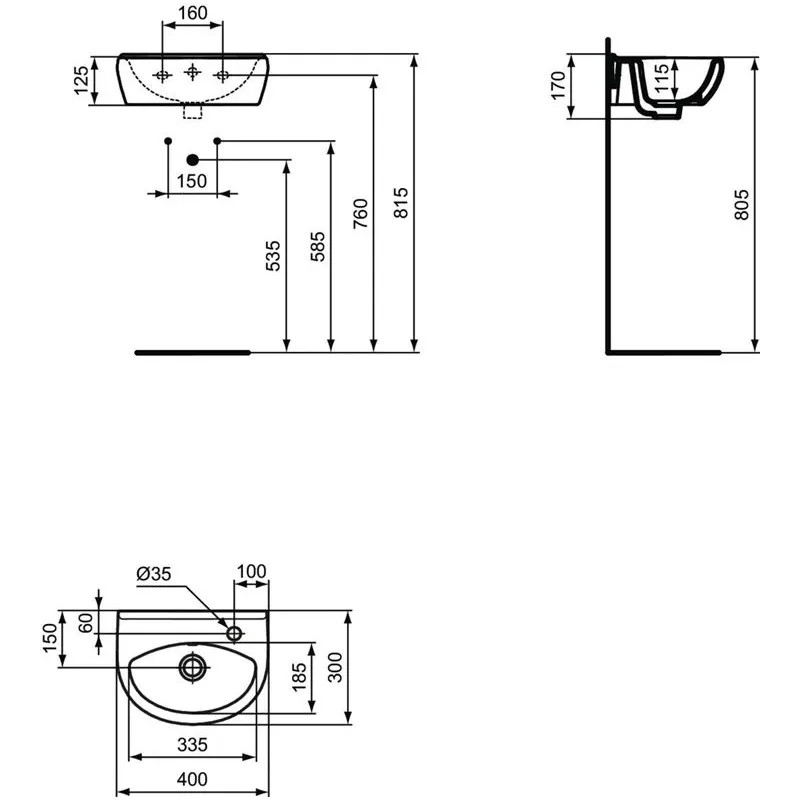 Vannas istabas izlietne Vidima Ulysse, 40 cm x 30 cm x 17 cm, balta