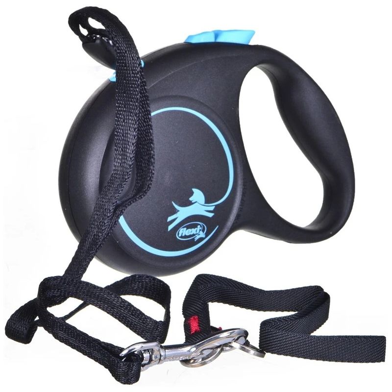 Automātiskā pavada Flexi Black Design. zila-melna. 5 m