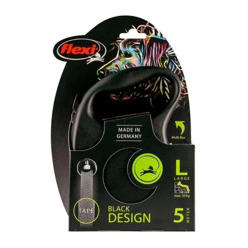 Automātiskā pavada Flexi Black Design, melna krās., L 5m