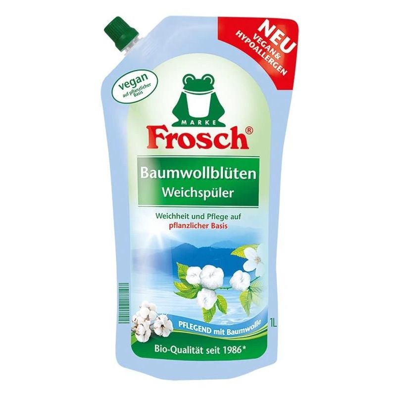 Veļas mīkstinātājs Frosch, kokvilnas ziedu aromāts, 1 l