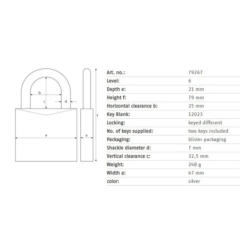 Spyna Abus 79267. sidabro. 79 mm x 47 mm
