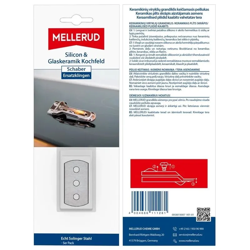 Skrāpis, keramika Mellerud keičiami peiliukai 5vnt.