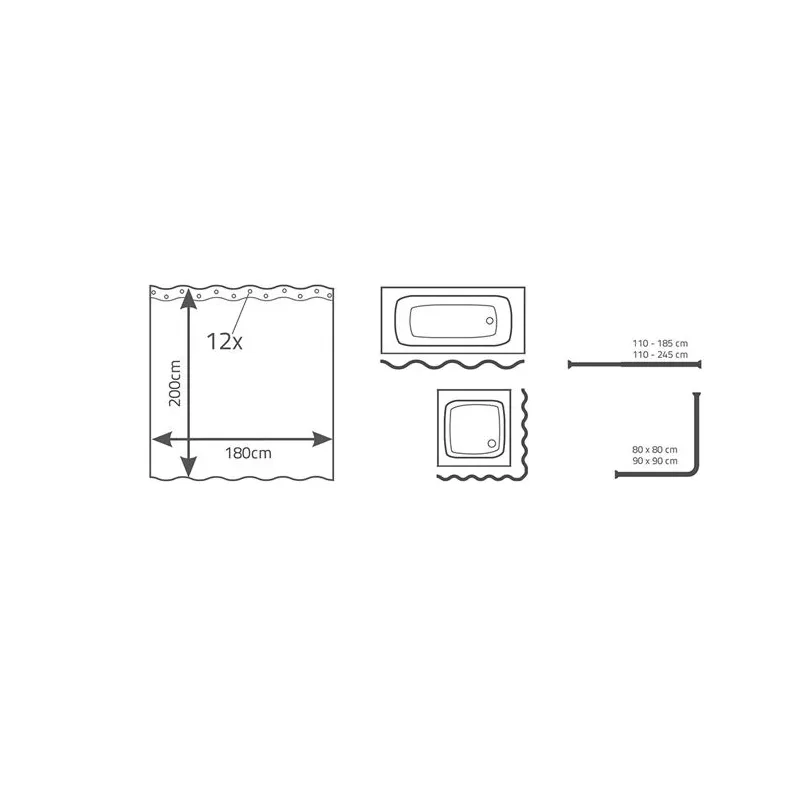 Dušas aizkars Ridder Crashed Ice 35830, caurspīdīga krās.-balta krās., 200 cm x 180 cm