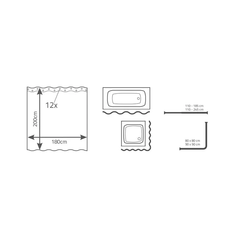 Vonios užuolaida RIDDER BLACKY 31840. 200×180 cm