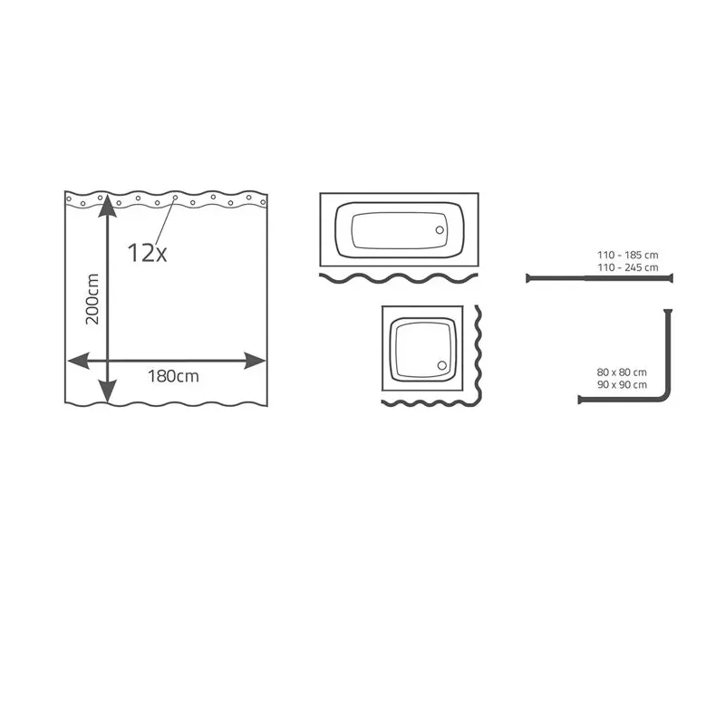 Душевая занавеска Ridder Silver 32377, белый цв.-серый цв., 200 см x 180 см