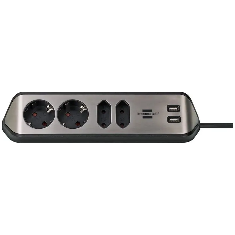Sadales pagarinātājs BRENNENSTUHL. 4 ligzdas. 2USB. 2m