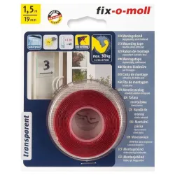 Dvipusė lipnioji juosta Fix-O-Moll. 1.5 m x 19 mm. 30 kg