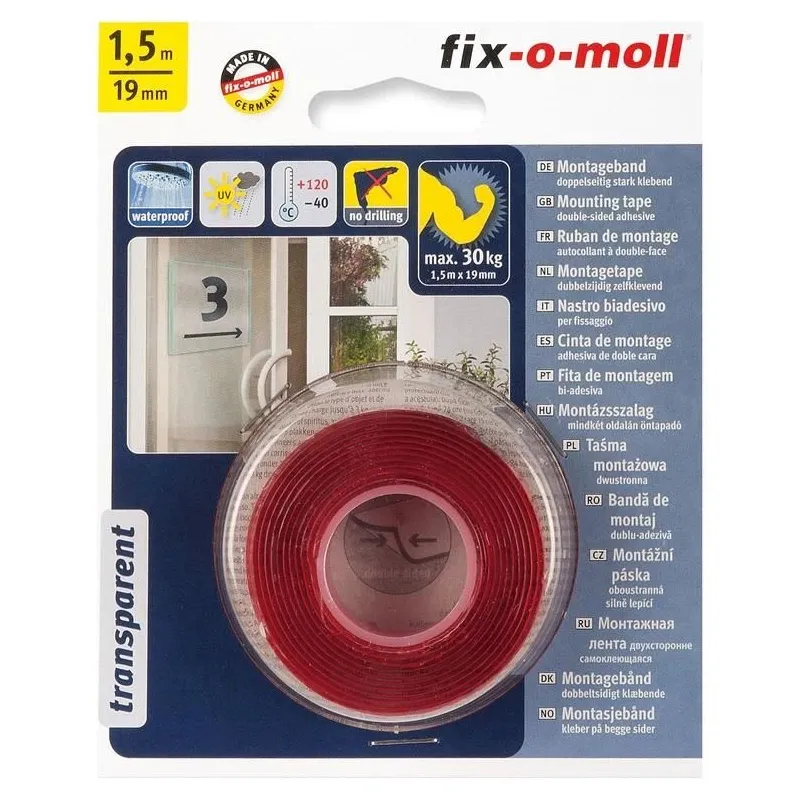 Līmlente Fix-O-Moll 3563049, divpusējs, 1.5 m x 19 mm