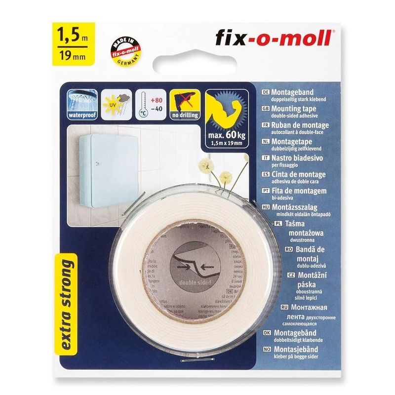 Divpusējā līmlente Fix-O-Moll. 1.5 m x 19 mm