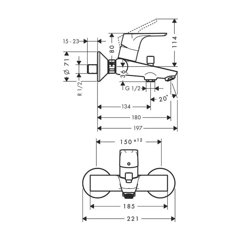 Vannas jaucējkrāns Hansgrohe Focus E2 31940, hroma krās.