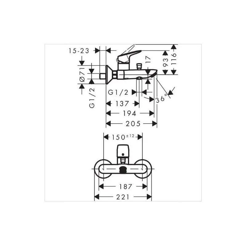 Vannas jaucējkrāns Hansgrohe Logis 71400000, hroma krās.