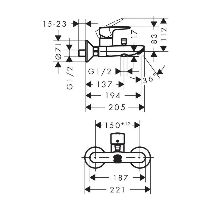 Vannas jaucējkrāns Hansgrohe MySport 71242000, hroma krās.