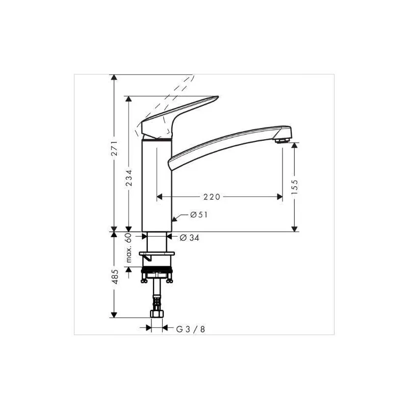 Virtuves jaucējkrāns Hansgrohe Logis 718320, hroma krās.