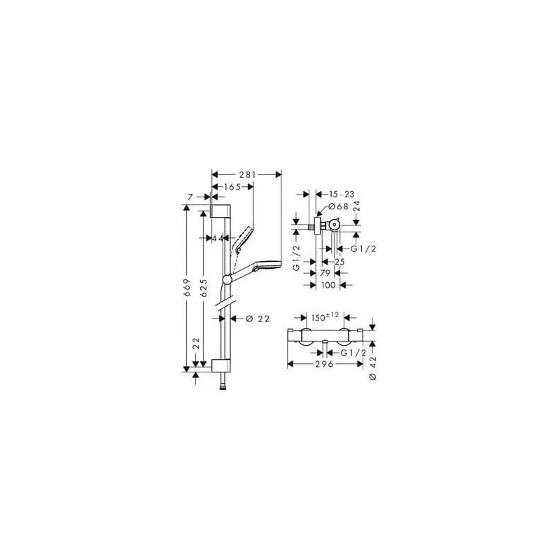 Dušas komplekts ar termostata jaucējkrānu Hansgrohe Crometta 1001 CL, sudraba krās.