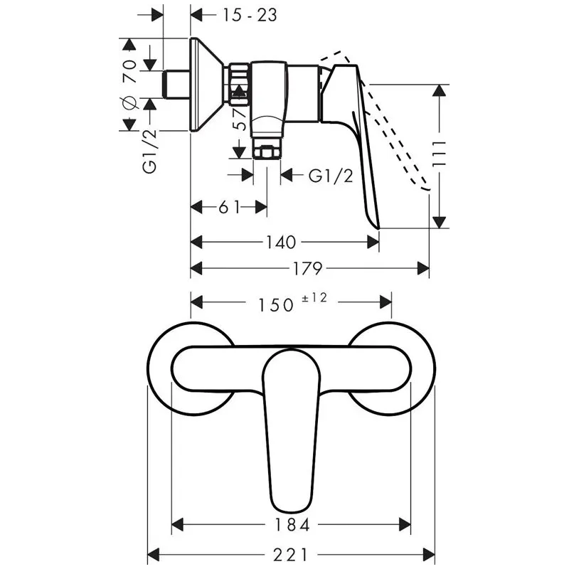 Dušas jaucējkrāns Hansgrohe Logis E 71602000, hroma krās.