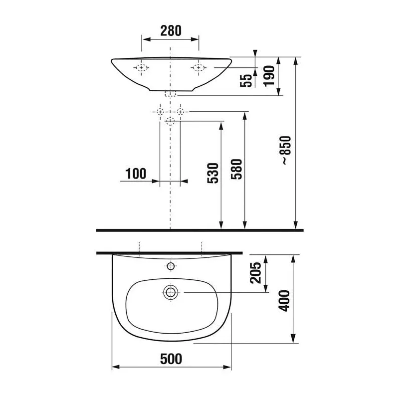 Vannas istabas izlietne Jika Zeta, keramika, 50 cm x 40 cm x 19 cm, balta krās.