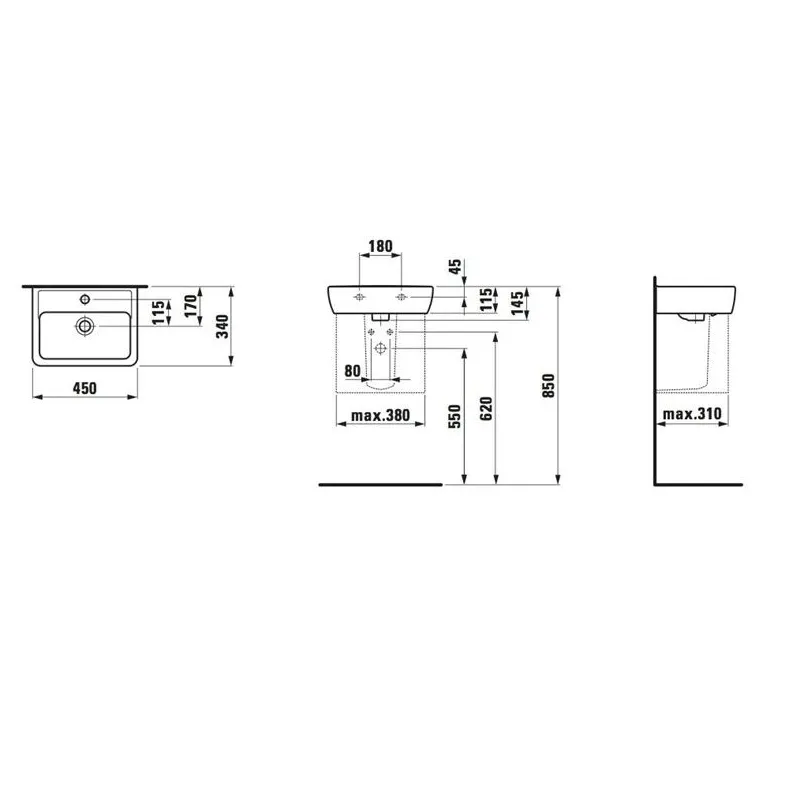 Vannas istabas izlietne Laufen Pro 11951, keramika, 45 cm x 34 cm x 14.5 cm, balta krās.