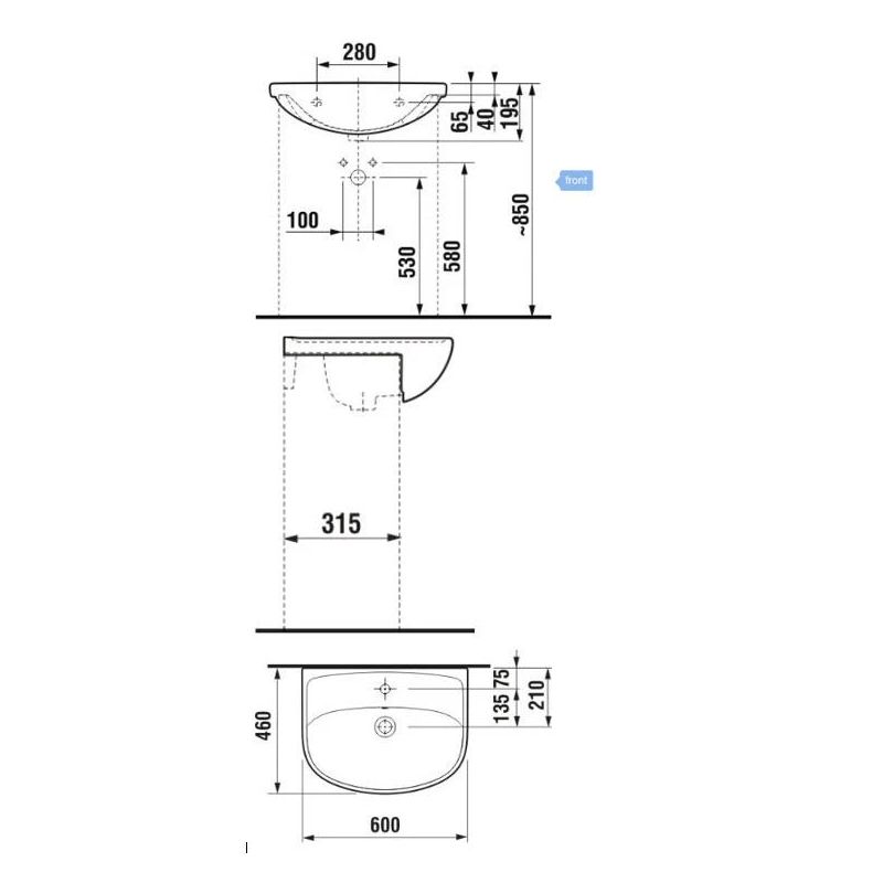Izlietne Lyra plus. 60cm H8133830001043. 60 x 46 x 19.5 cm