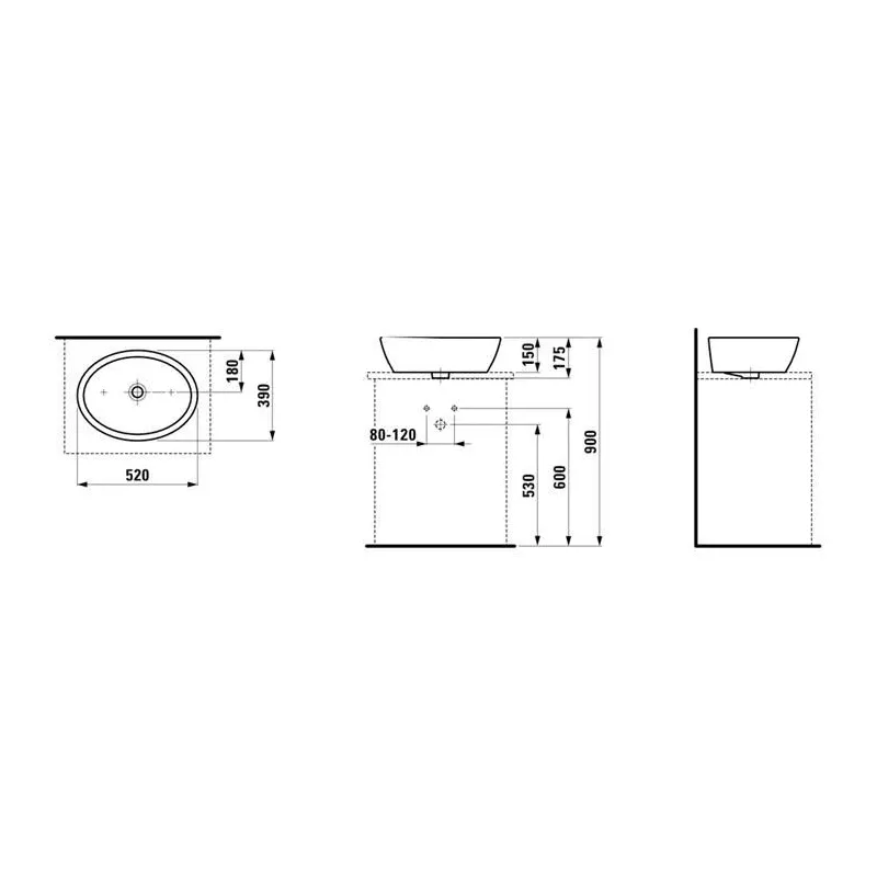 Vannas istabas izlietne Laufen Pro 8.1296.4.000.109.1, keramika, 52 cm x 39 cm x 15 cm, balta krās.