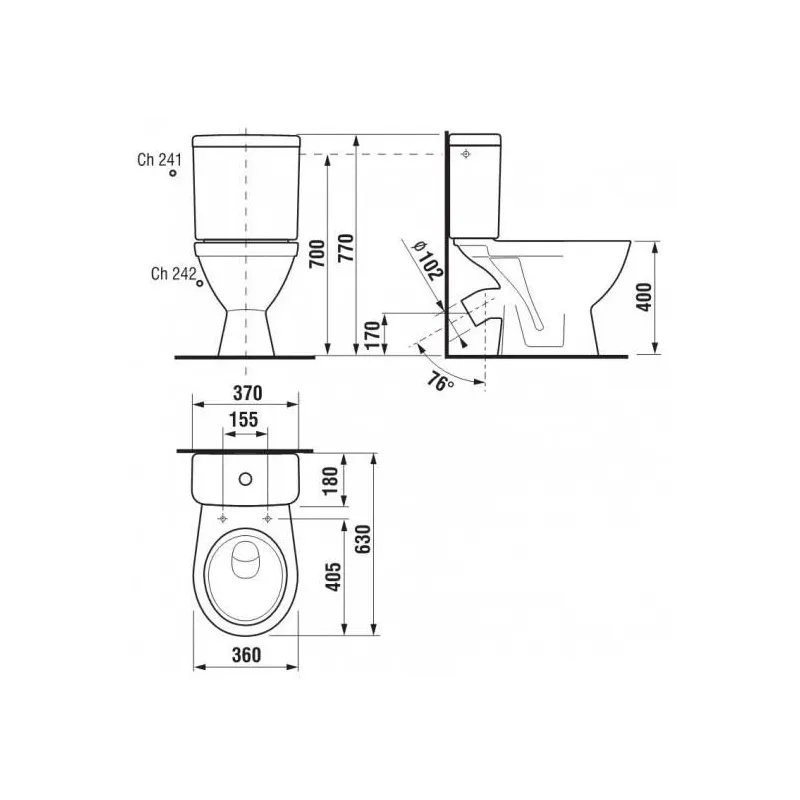Tualete, novietojams Jika Lyra Plus, 360 mm x 630 mm