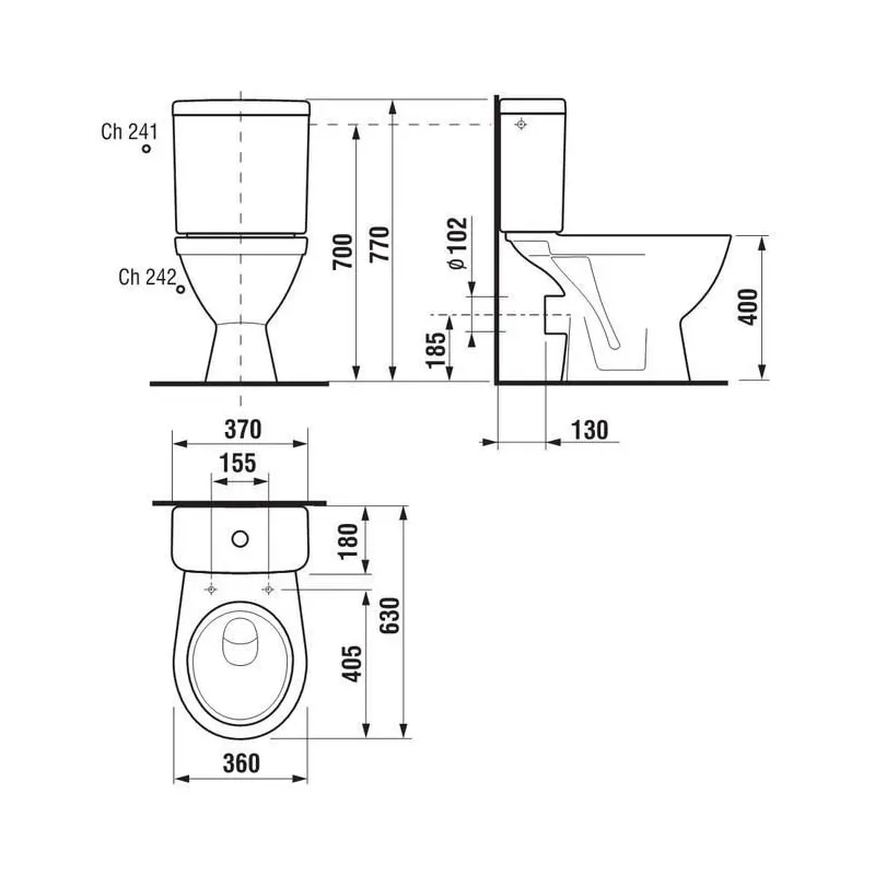 Tualete, novietojams Jika Lyra Plus, 360 mm x 630 mm