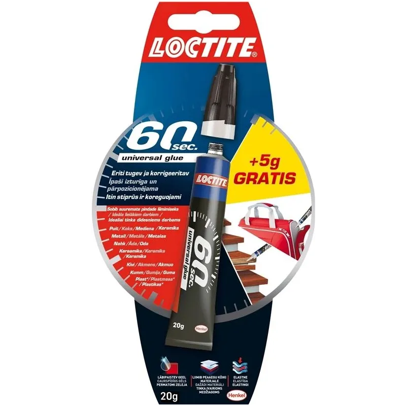 Līme universālā līme Loctite 60 sec, 0.02 kg, caurspīdīga krās.
