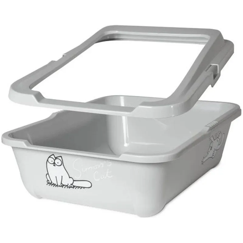 Kaķu tualete ar apmali Karlie Simon's Cat, pelēka, atvērts, 43 cm x 32 cm x 16 cm