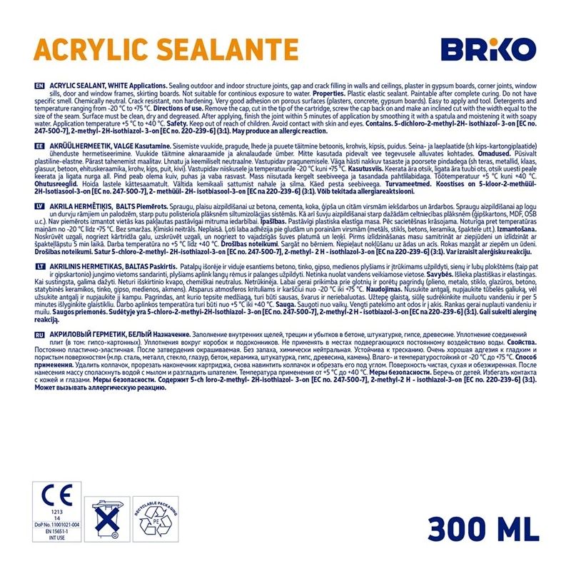 Akrila hermētiķis Briko Acry-Seal. 0.3 l. balta