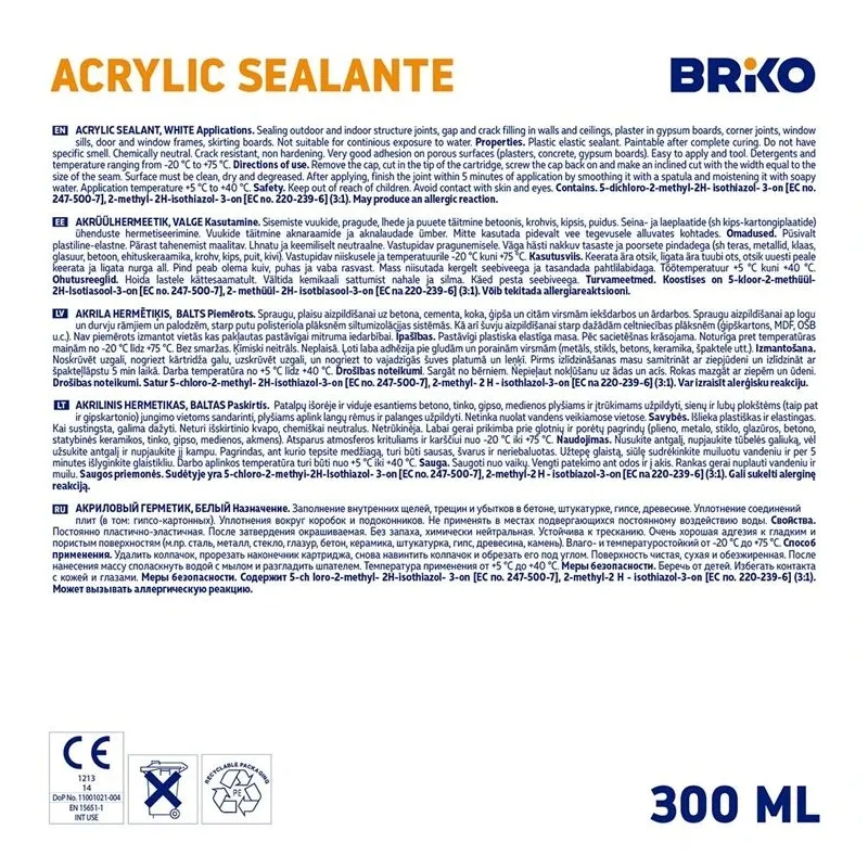 Akrila hermētiķis Briko Acry-Seal, 0.3 l, balta krās.