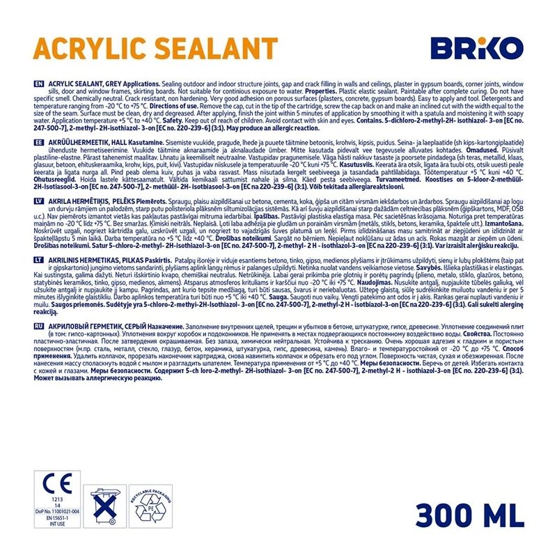 Akrila hermētiķis Briko. 0.3 l. pelēka